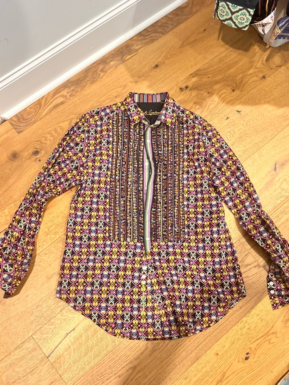 VINTAGE Robert Graham Multicolor Geometric Print Dress Shirt